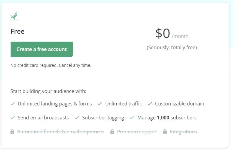 ConvertKit free plan