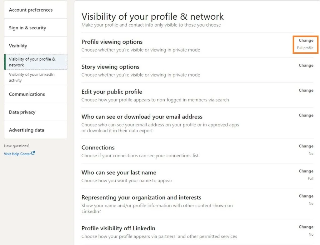 LinkedIn visibility of your profile