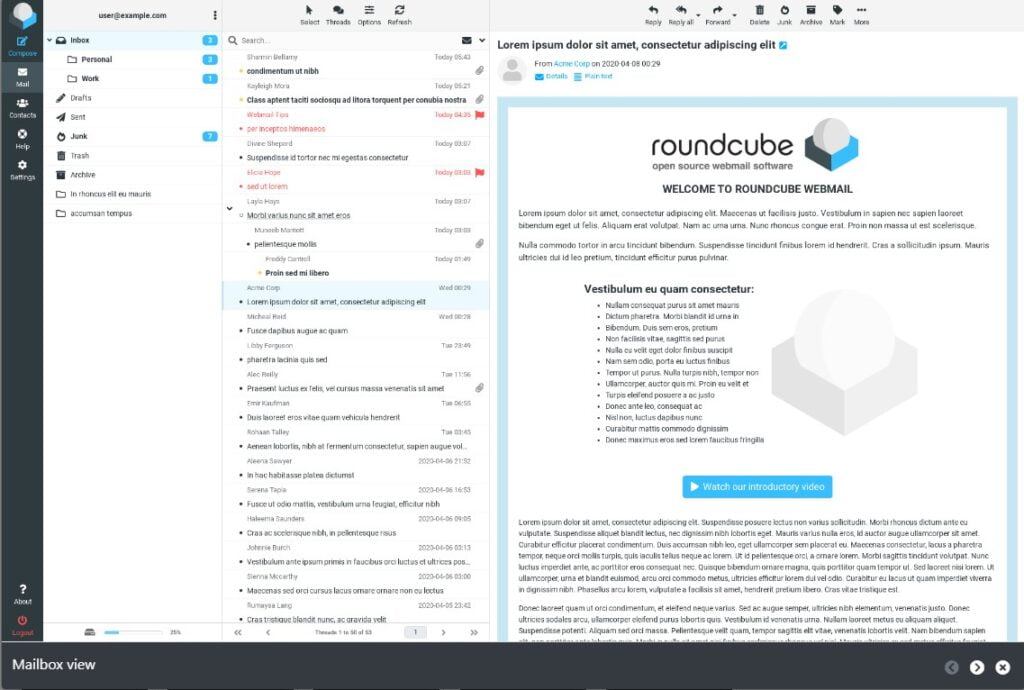 Roundcube dashboard Roundcube dashboard