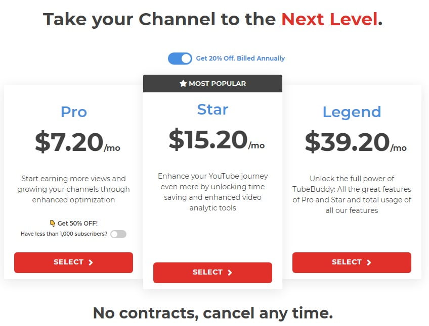 TubeBuddy pricing