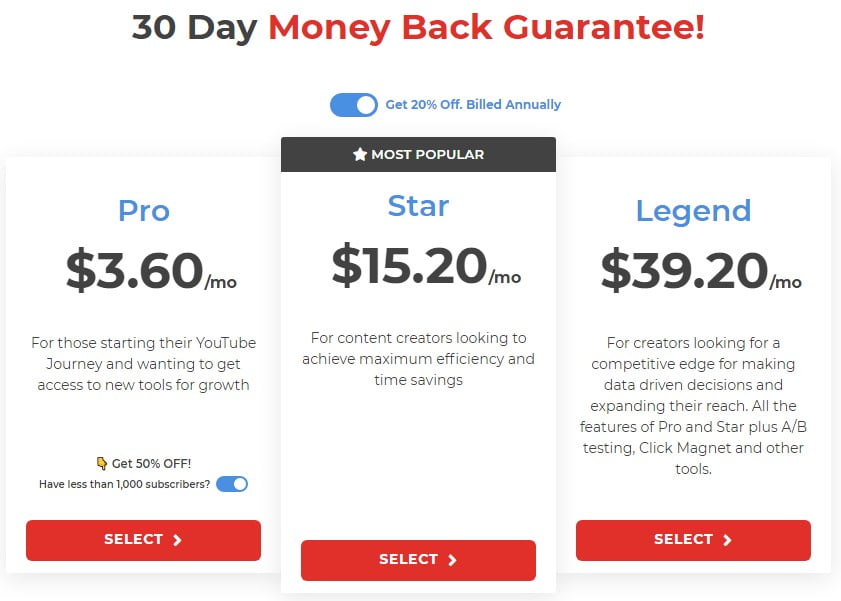 TubeBuddy youtube tool pricing