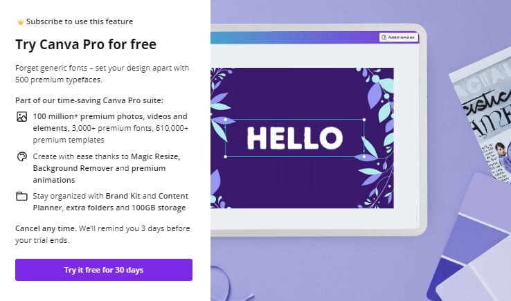 Canva pro free trial